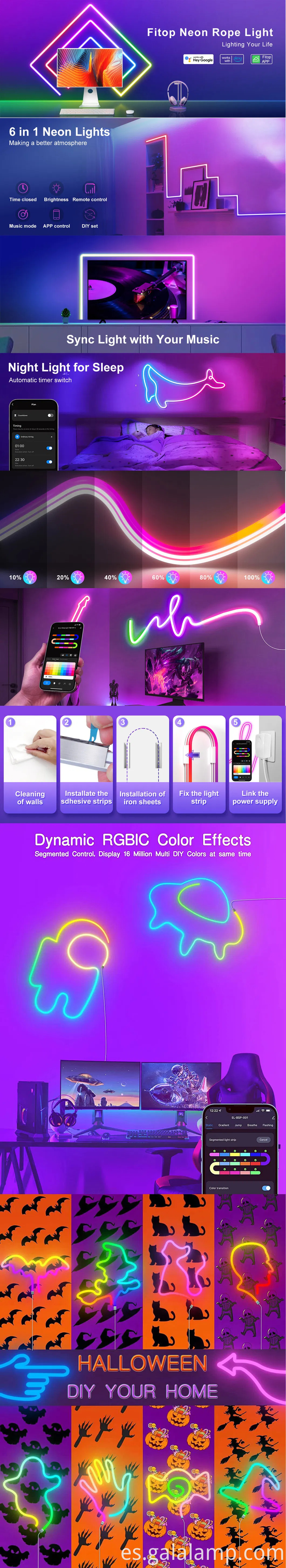 Luz de neón RGBic inteligente con control WiFi para decoración del hogar